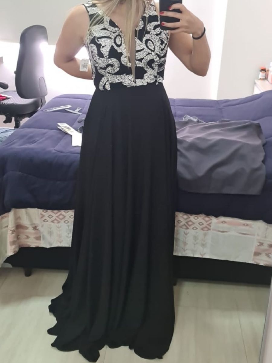 Vestido preto store com prata longo