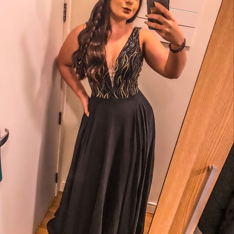 Vestido de festa sales dourado com preto