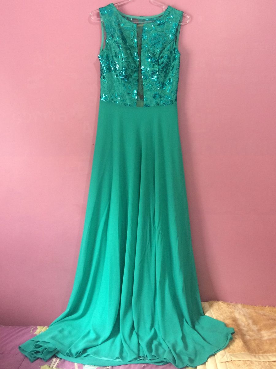 vestido festa verde agua
