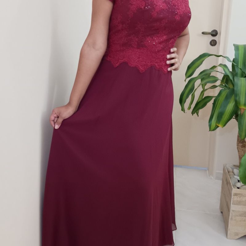 Vestido Longo de Festa Vinho Manga Curta Bordado Vestido de Festa  Feminino Festa Usado 88953091 enjoei