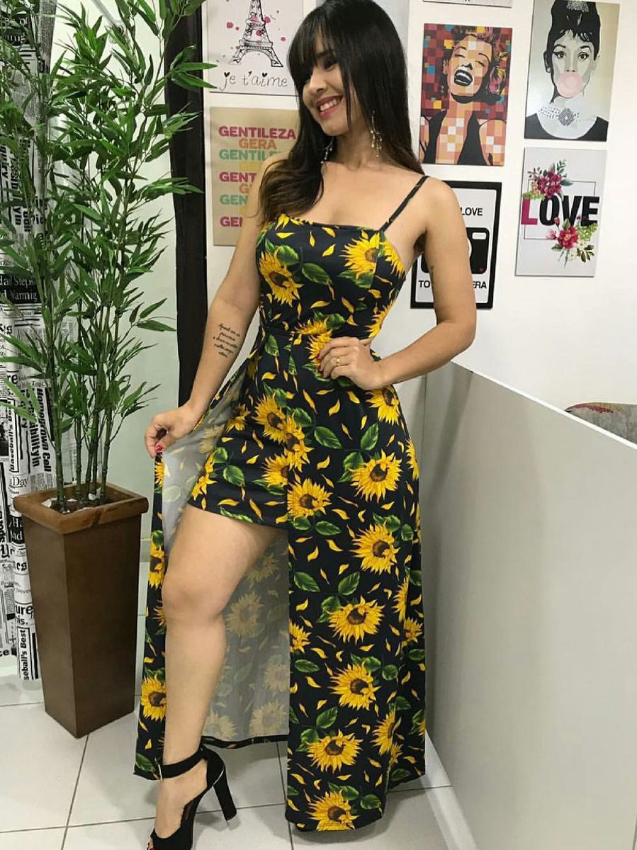 vestido de girassol longo