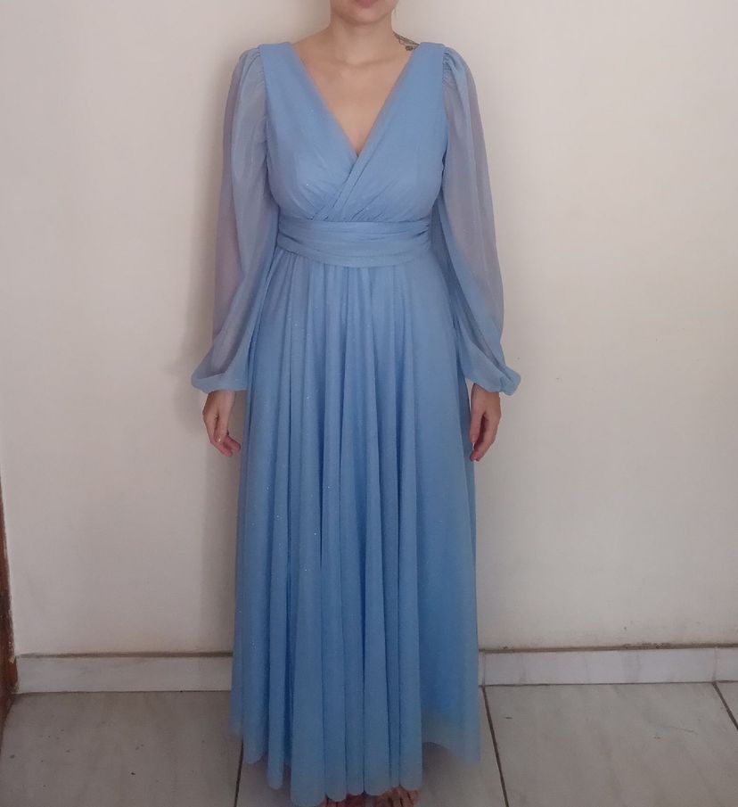 vestido longo de manga - festa e formatura modas alex