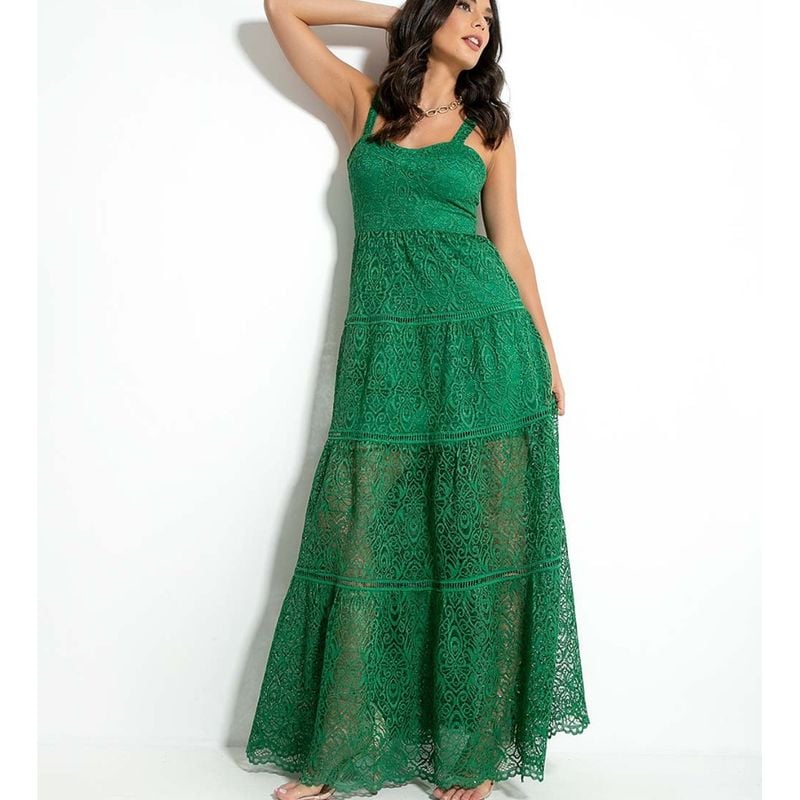 Vestido Longo de Renda Verde Ave Rara Vestido Feminino Ave Rara Usado  86456664 enjoei