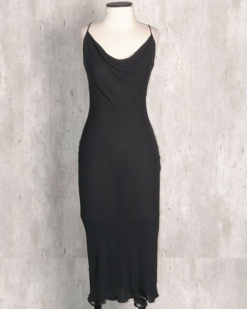 vestido de seda preto longo