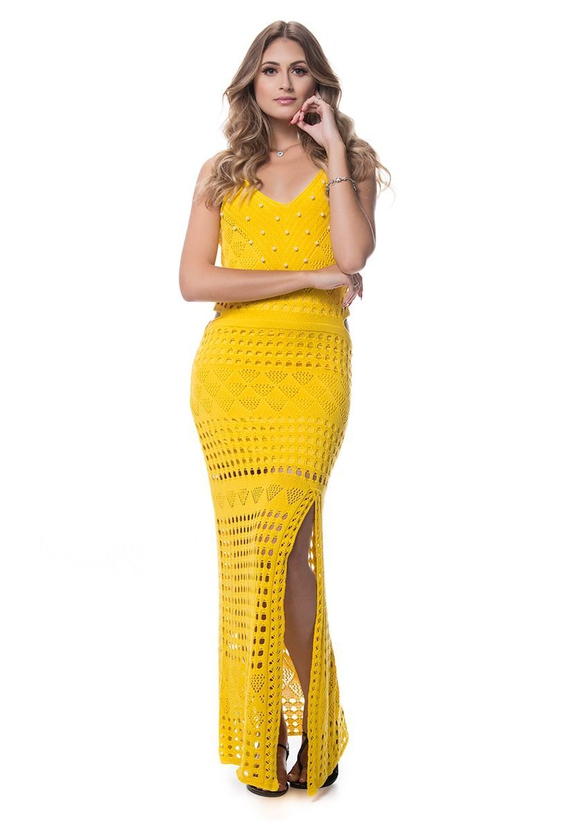 vestido tricot amarelo