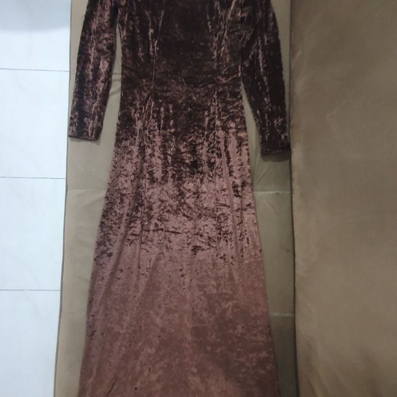 Vestido Longo de Veludo Marrom Usado 52206871 enjoei