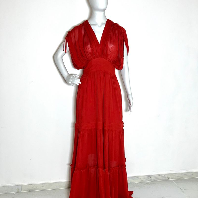 Vestido Longo Drapeado Chifon Vermelho Cholet 36 Vestido de Festa  Feminino Cholet Nunca Usado 107196498 enjoei