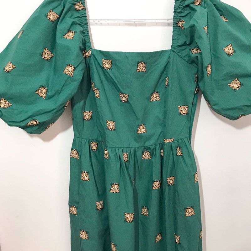 Vestido Longo em Algodão Estampa Onça Renner Vestido Feminino