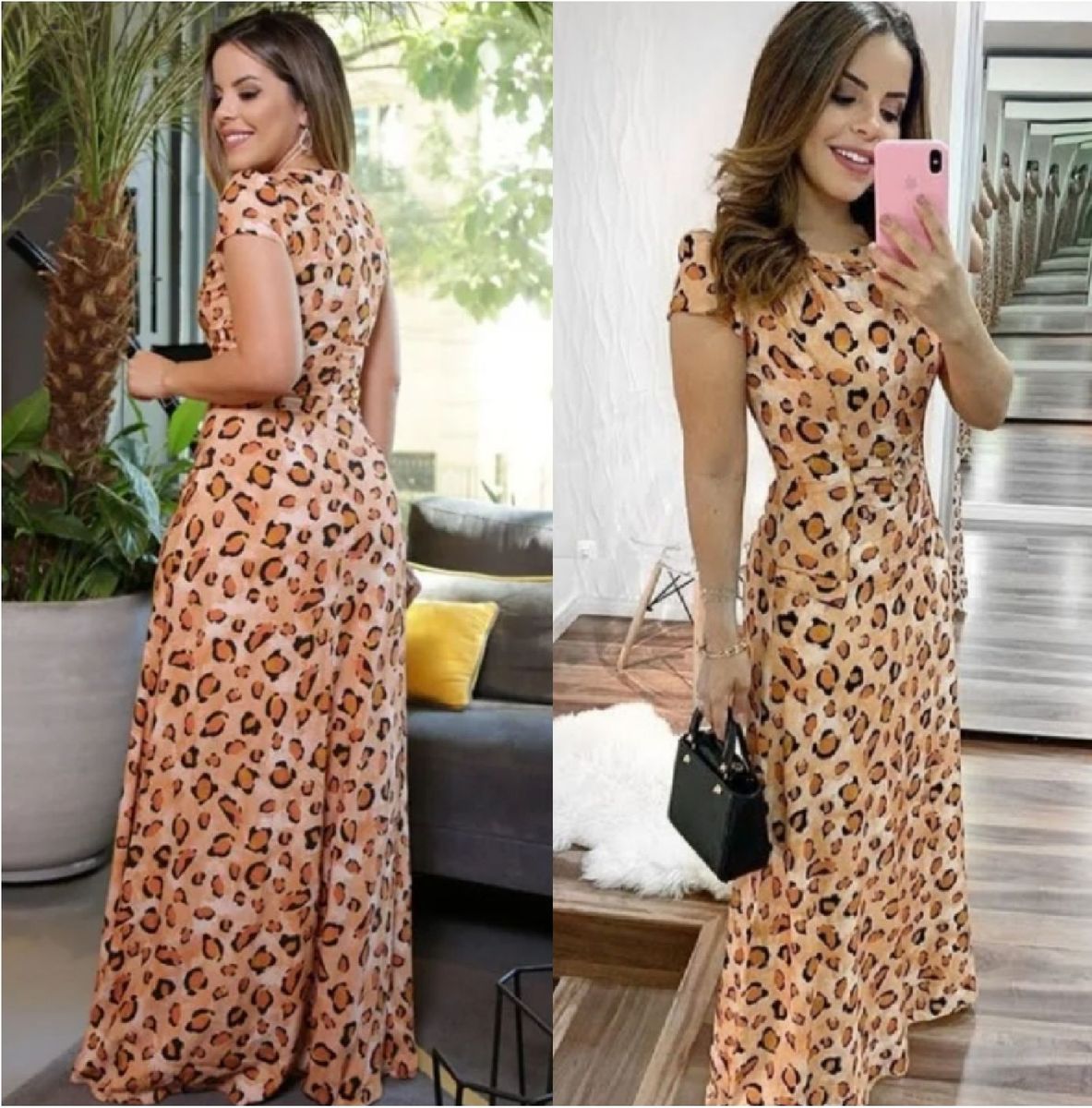 vestido longo estampa animal print