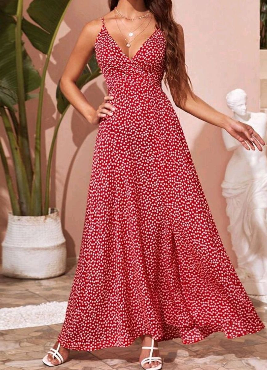 Vestido floral 2024 vermelho longo