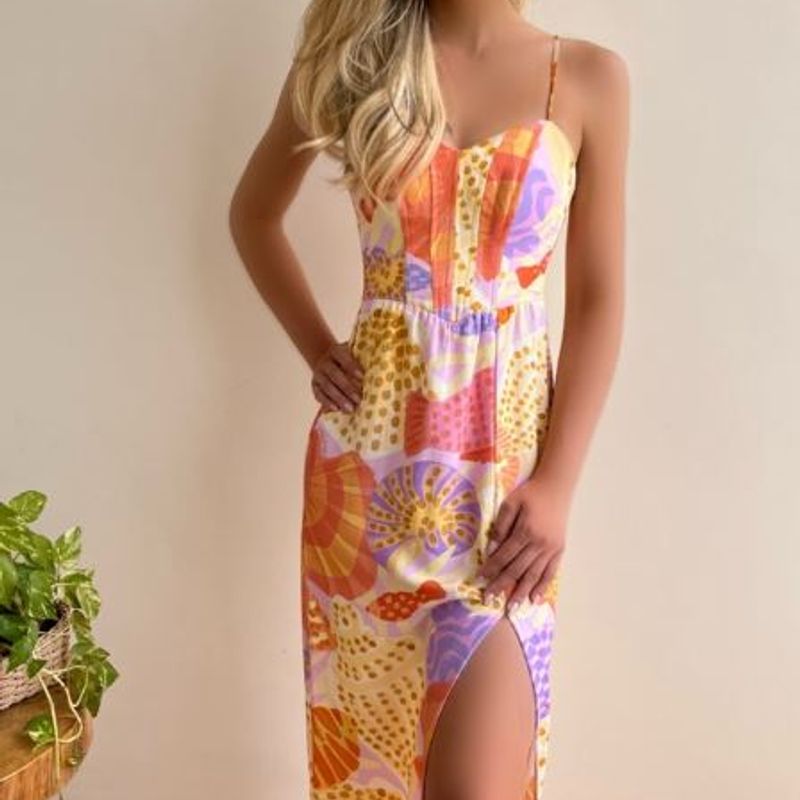 Vestido longo best sale estampado para praia