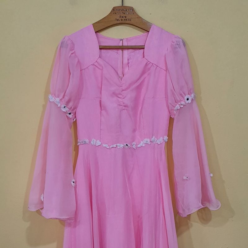 Vestido Longo Fada Camponesa Rosa Flores Vintage Anos 70 Vintage