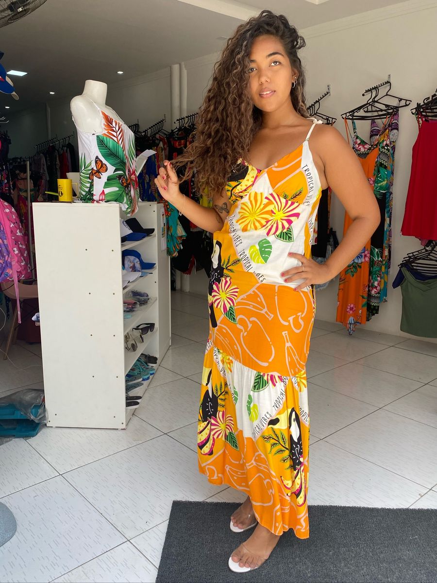 Vestido longo chita sales tropical