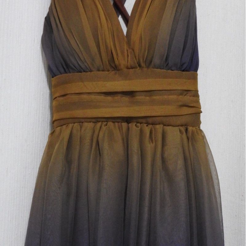 Vestido Longo Festa Cor Ouro Velho com Degradê Usado 121594169