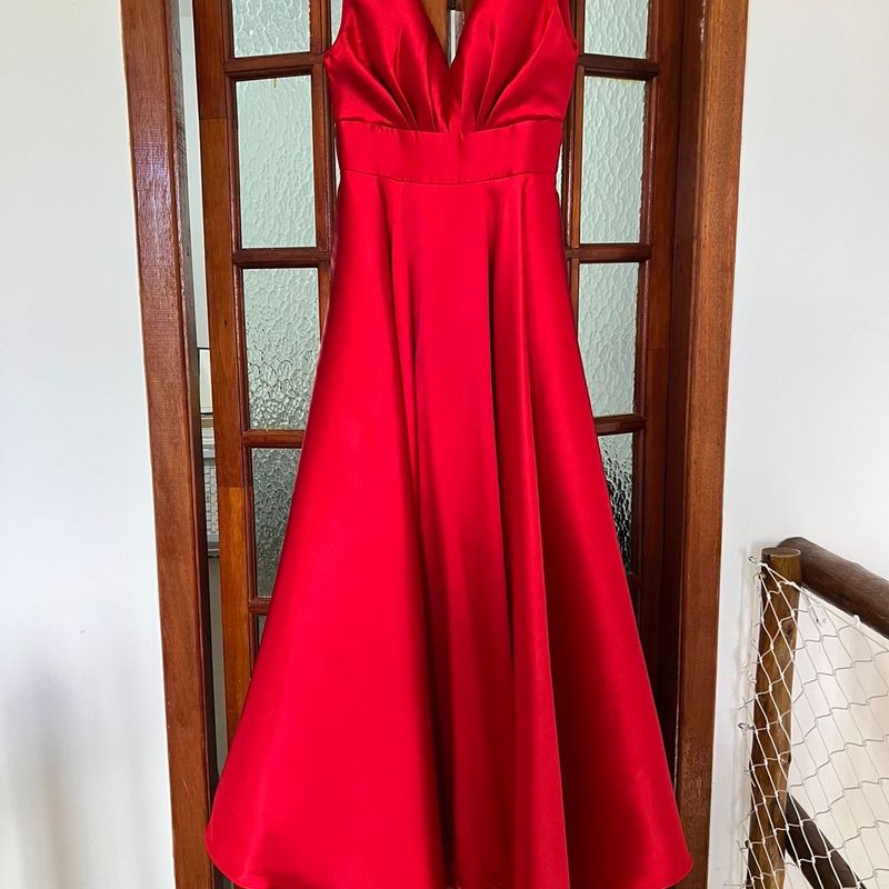 Vestido Longo Festa em Seda Pura Vermelho Vestido de Festa