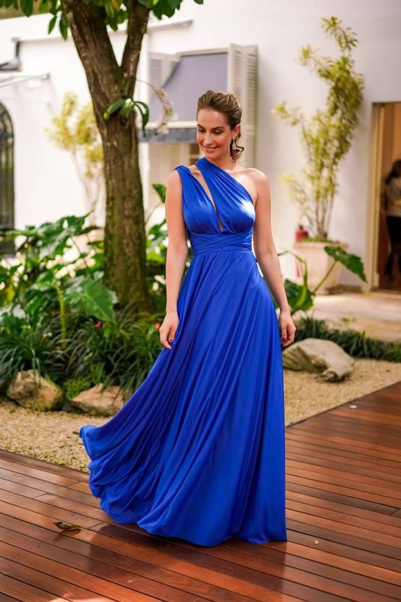 Vestido Azul Royal veludo sereia formal Formatura madrinha Fenda Drape –  Nazinne