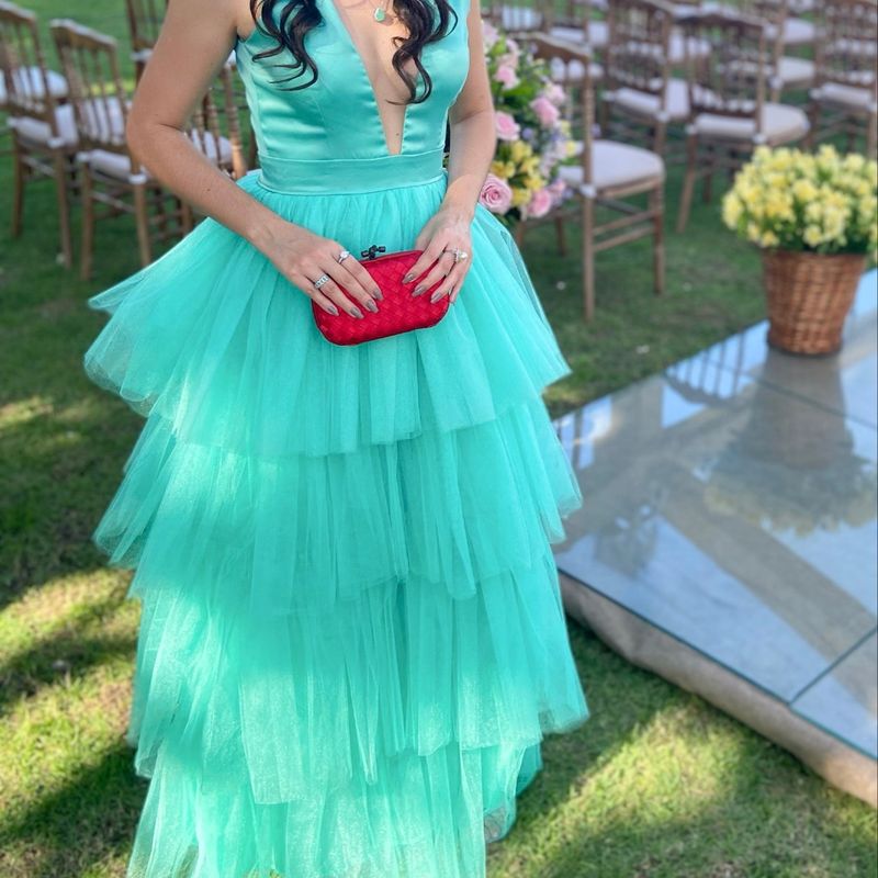 Vestido para festa de casamento best sale azul tiffany