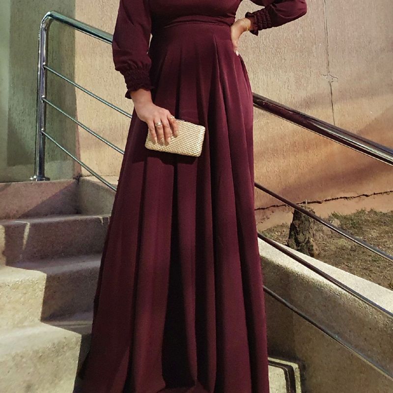 Vestido Longo Festa Manga Longa Marsala Vestido Feminino Nana