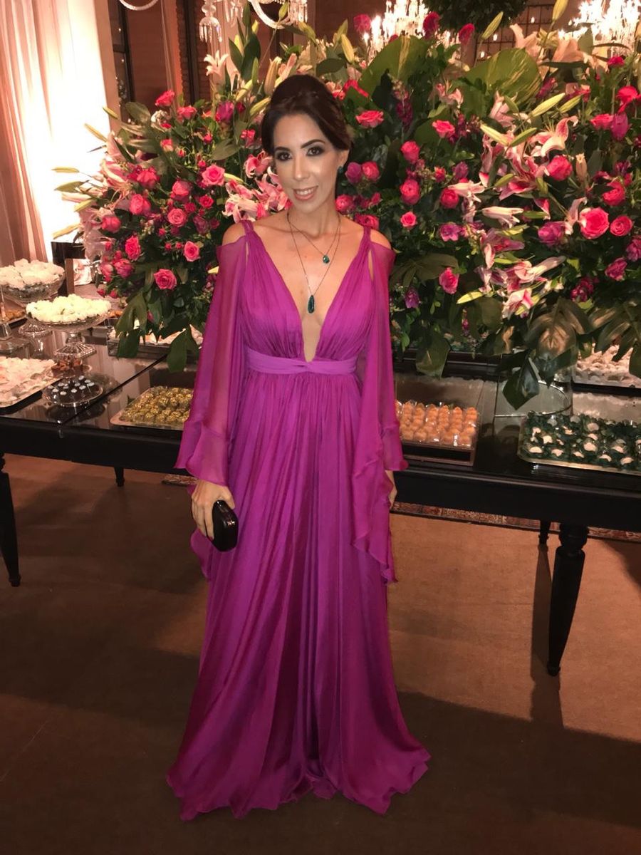 vestido longo rosa fucsia