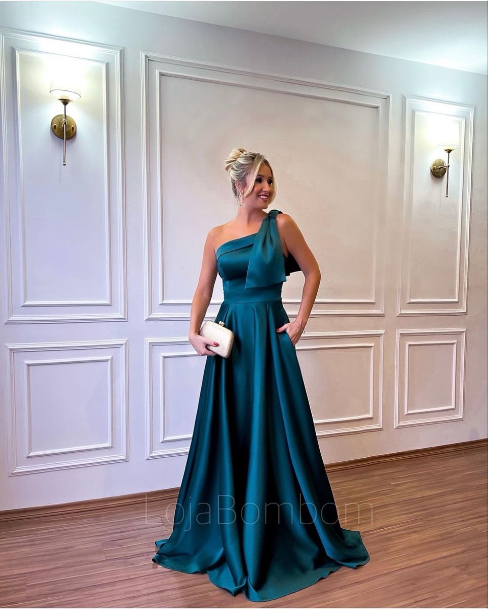 Com Laço Vestido De Festa Ombro SÃ³ Vestido Longo Festa Um Ombro