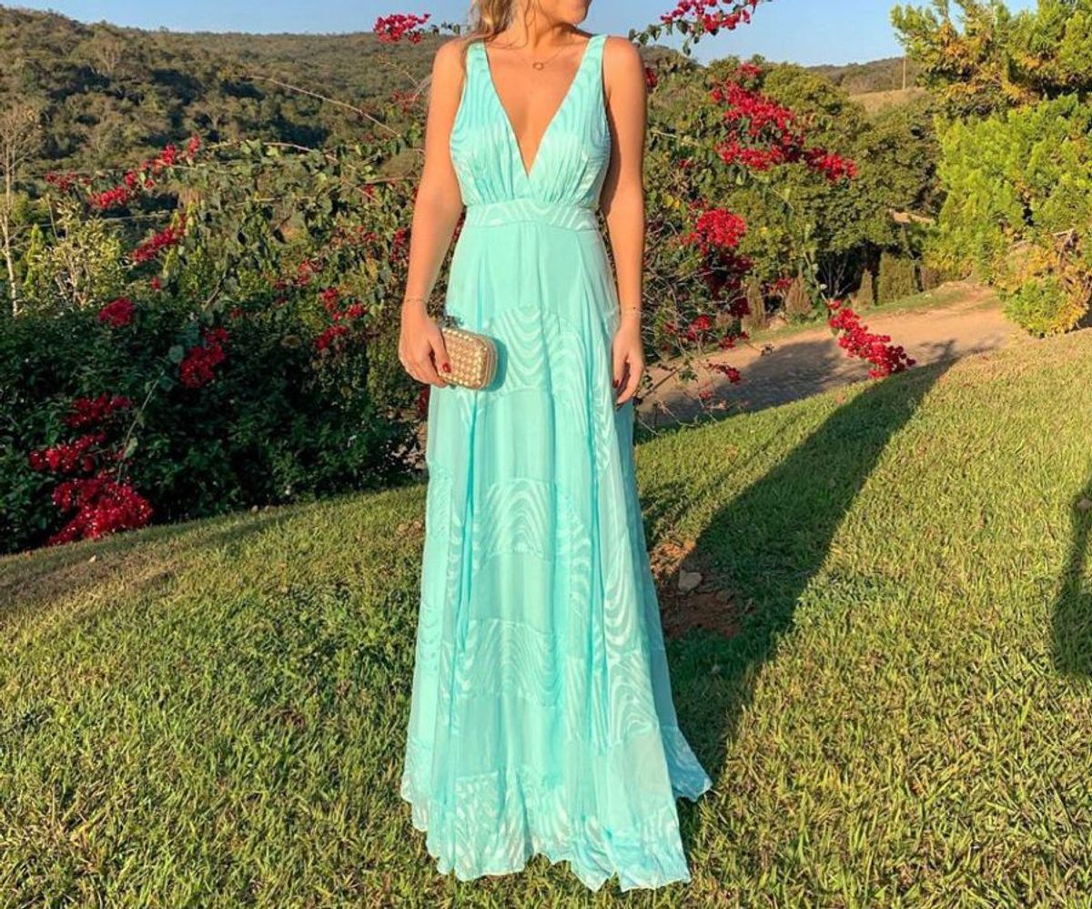 Vestido longo de festa verde sale agua