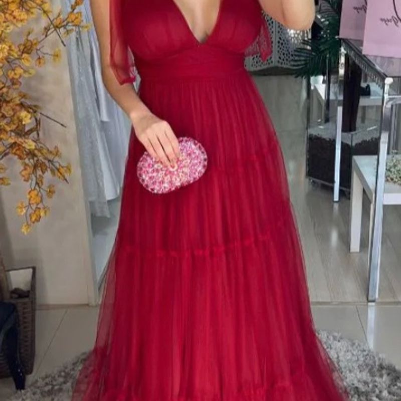 Vestido longo best sale vermelho vinho