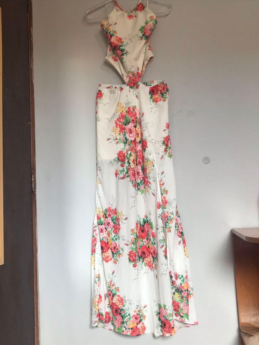 vestido branco florido longo