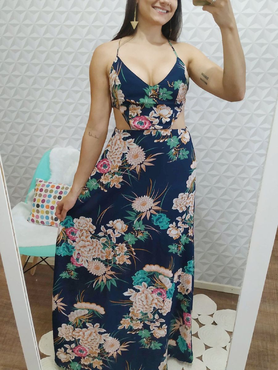 vestido longo simples florido