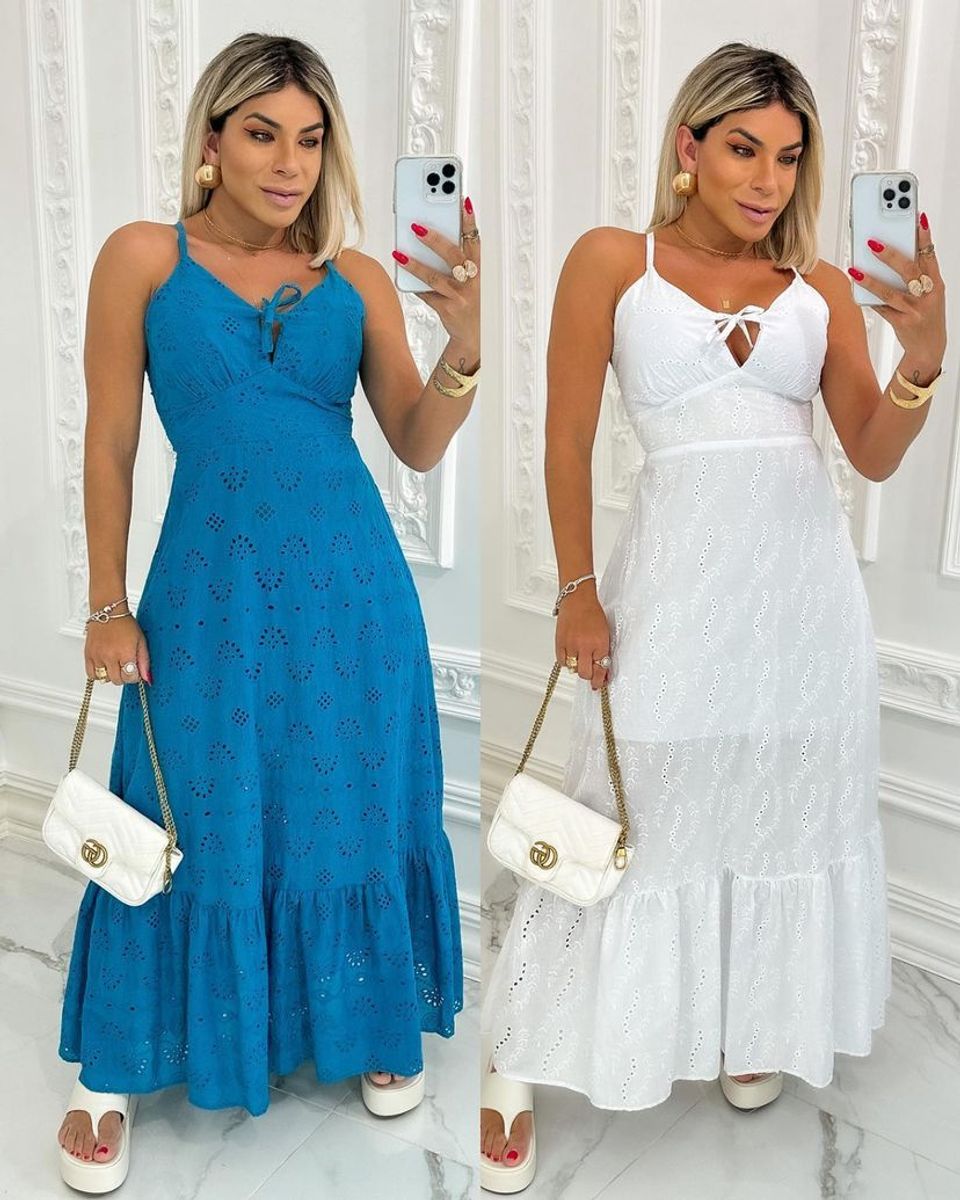 Vestido branco best sale longo de laise