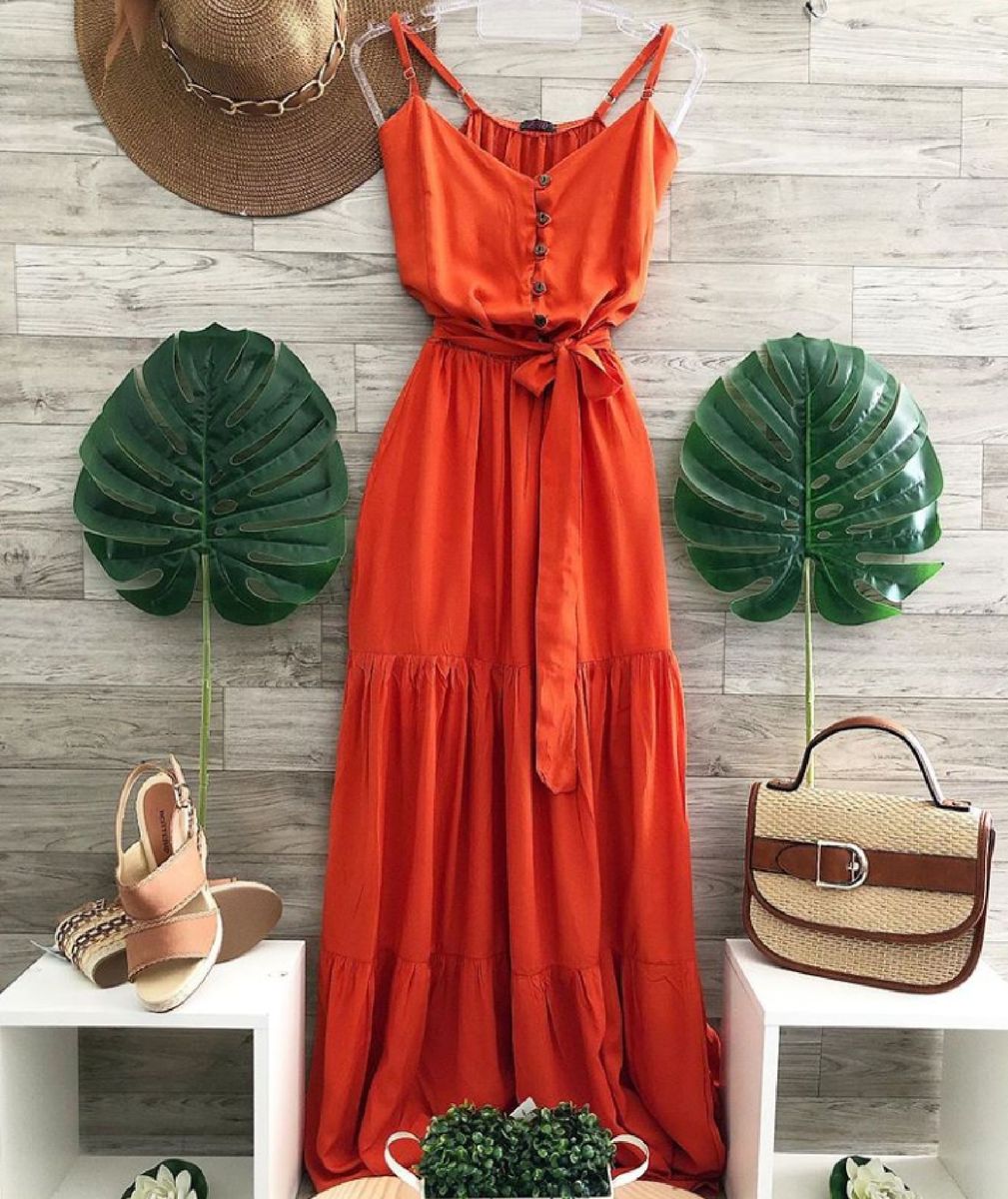 vestido longo laranja