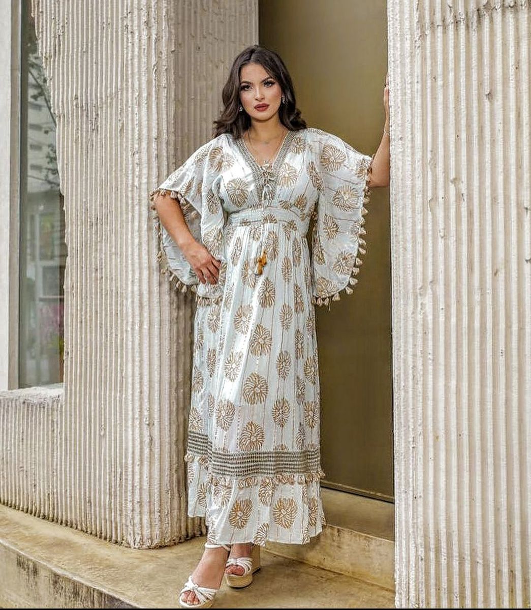 Vestido Longo Lurex Manga Morcego Vestido Feminino Star India