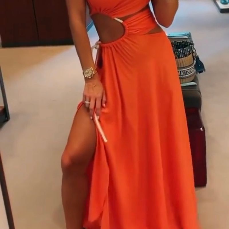 Vestido Longo M Cordão Na Lateral Coral Zen Oficial