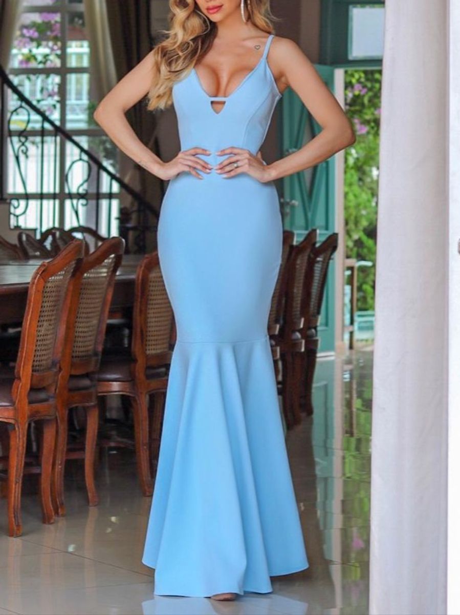 Vestido madrinha azul claro sales longo