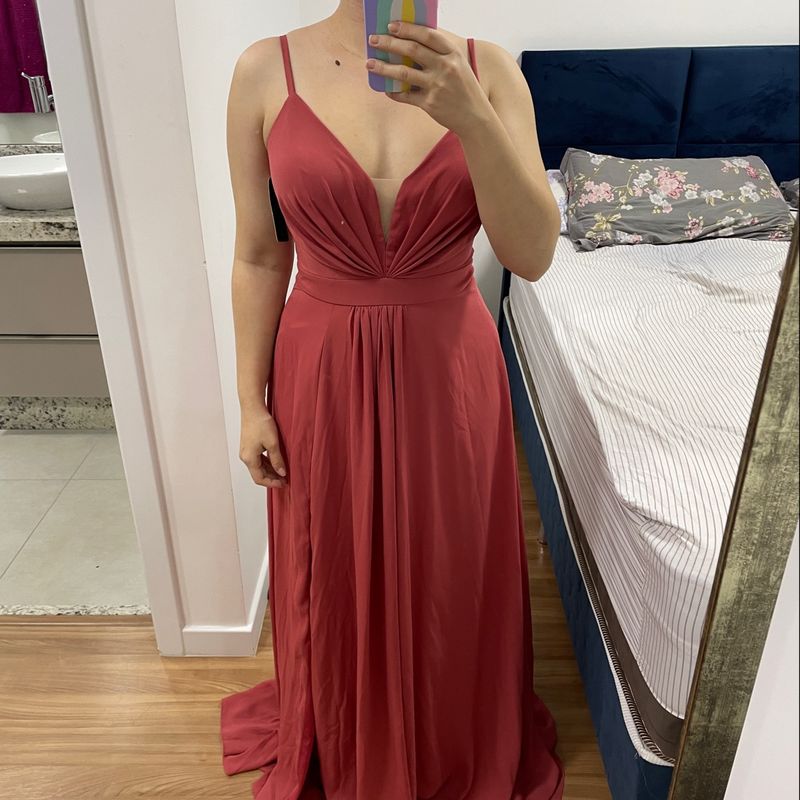 Vestido Longo Madrinha Cor Goiaba Claudia Cavalcante Nunca Usado