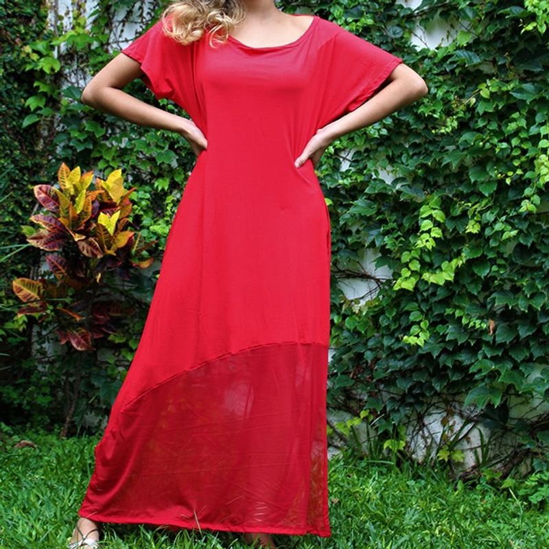 Vestido longo vermelho de hot sale malha