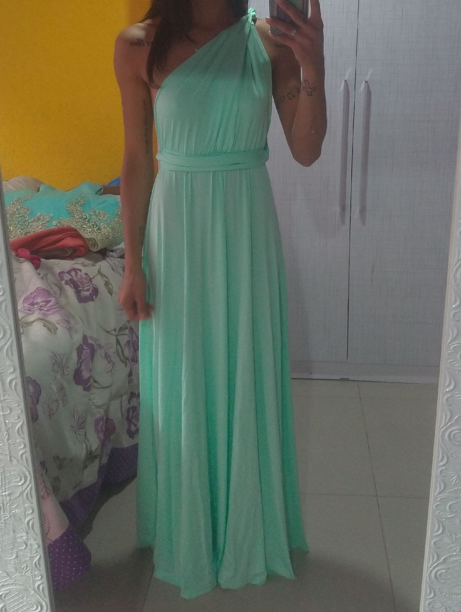 vestido de festa longo verde menta