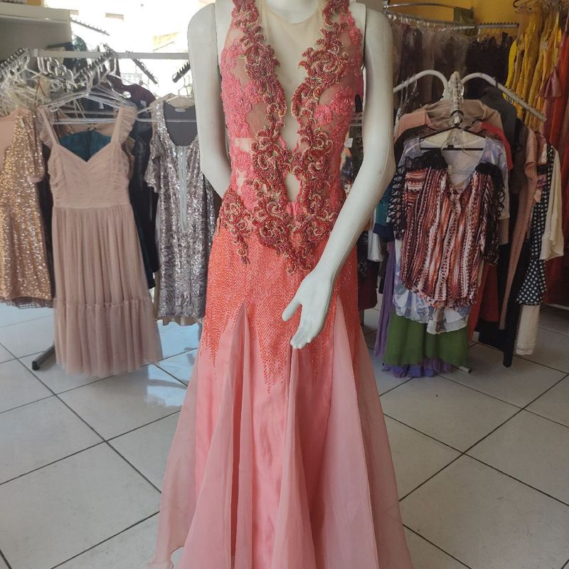 Vestido cor 2024 coral longo