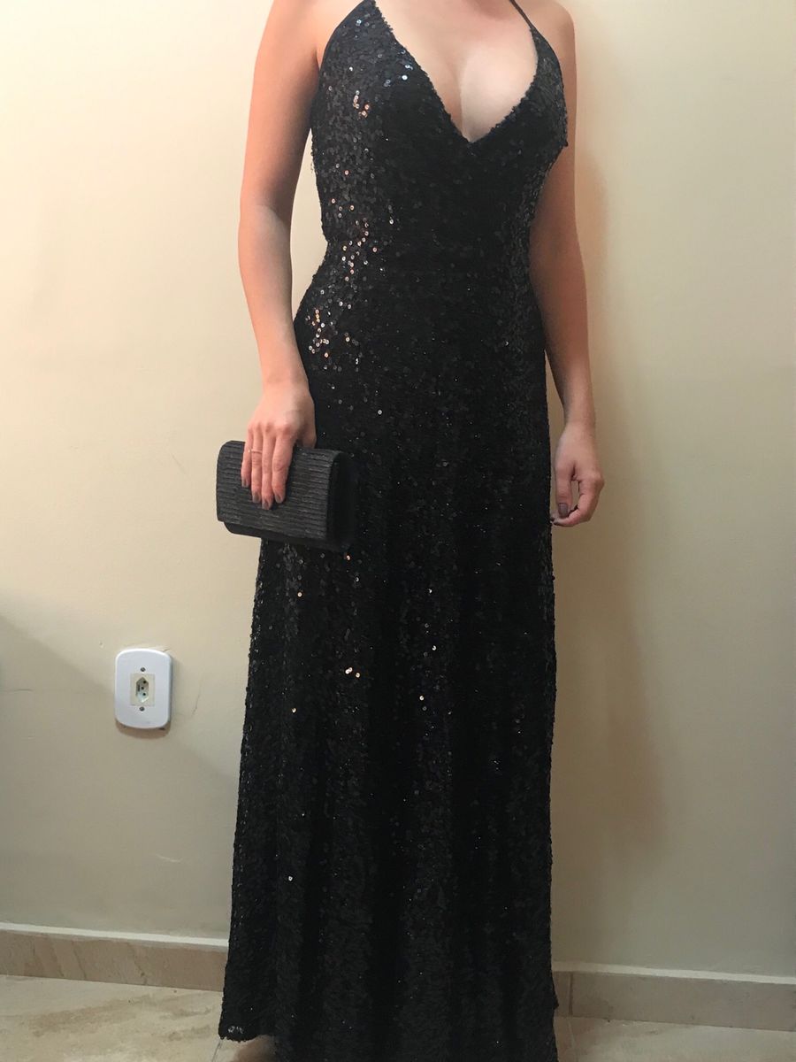 vestido longo paete preto