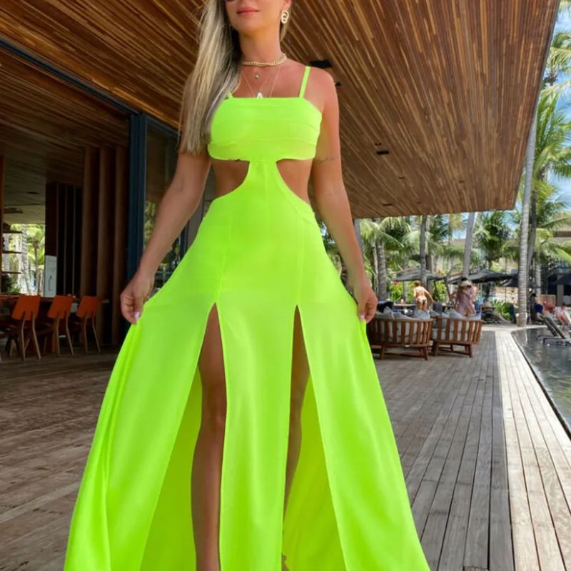 Vestido best sale longo neon