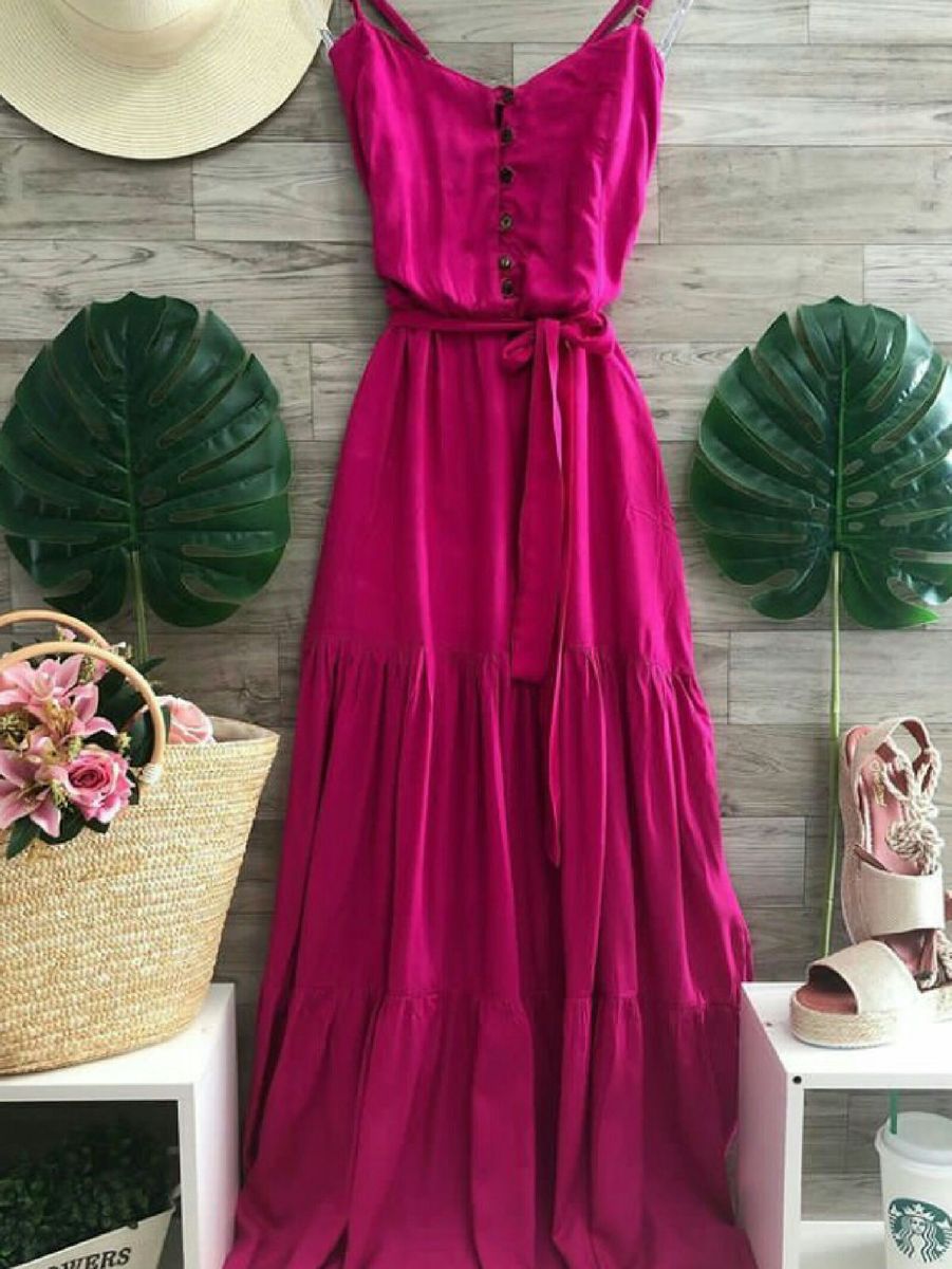 Vestido Longo Pink No Tecido Viscose Tamanho Unico Vestido Feminino Datter Nunca Usado Enjoei