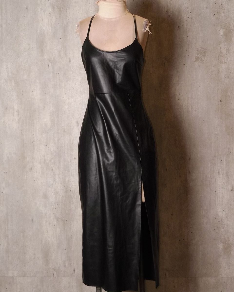 Vestido Longo Preto Courino Zara | Vestido Feminino Zara Nunca Usado ...