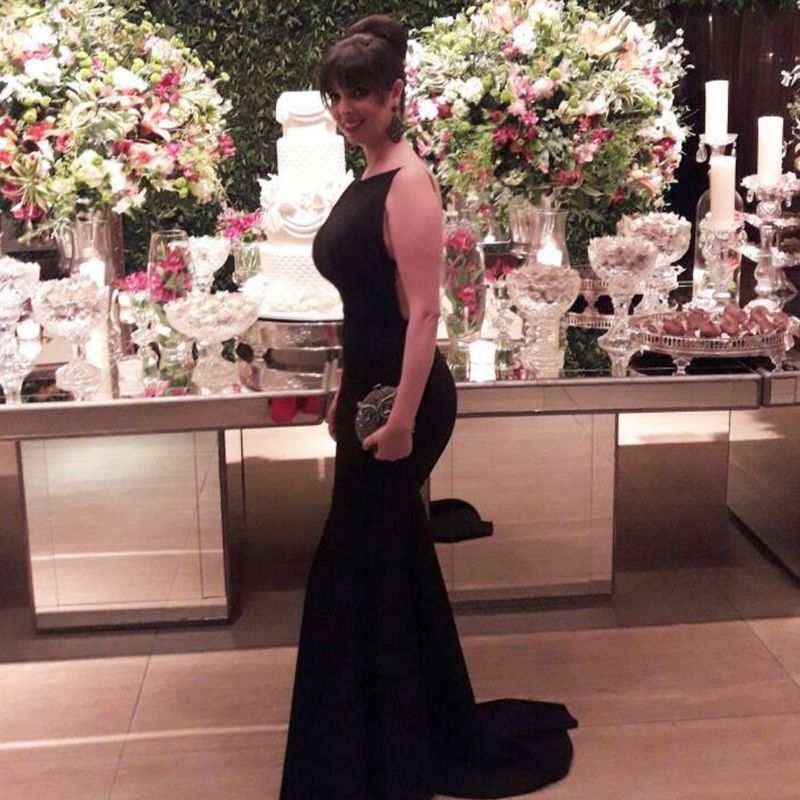 Vestido Longo Preto Festa com Cauda Vestido Feminino Jorgeane