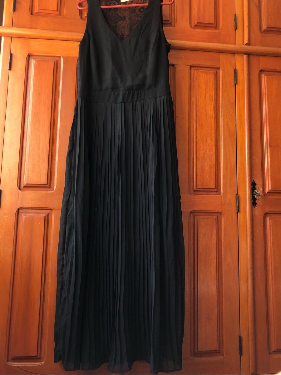 Vestido Longo Preto Plissado  Vestido de Festa Feminino Usado