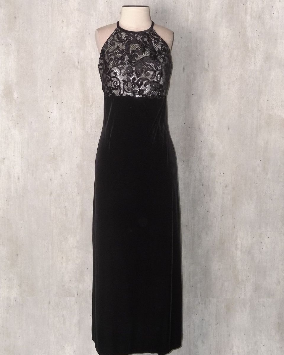 vestido longo de veludo preto