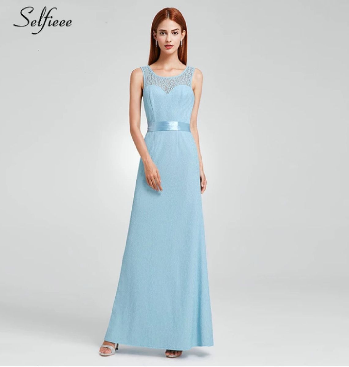 vestido longo azul celeste