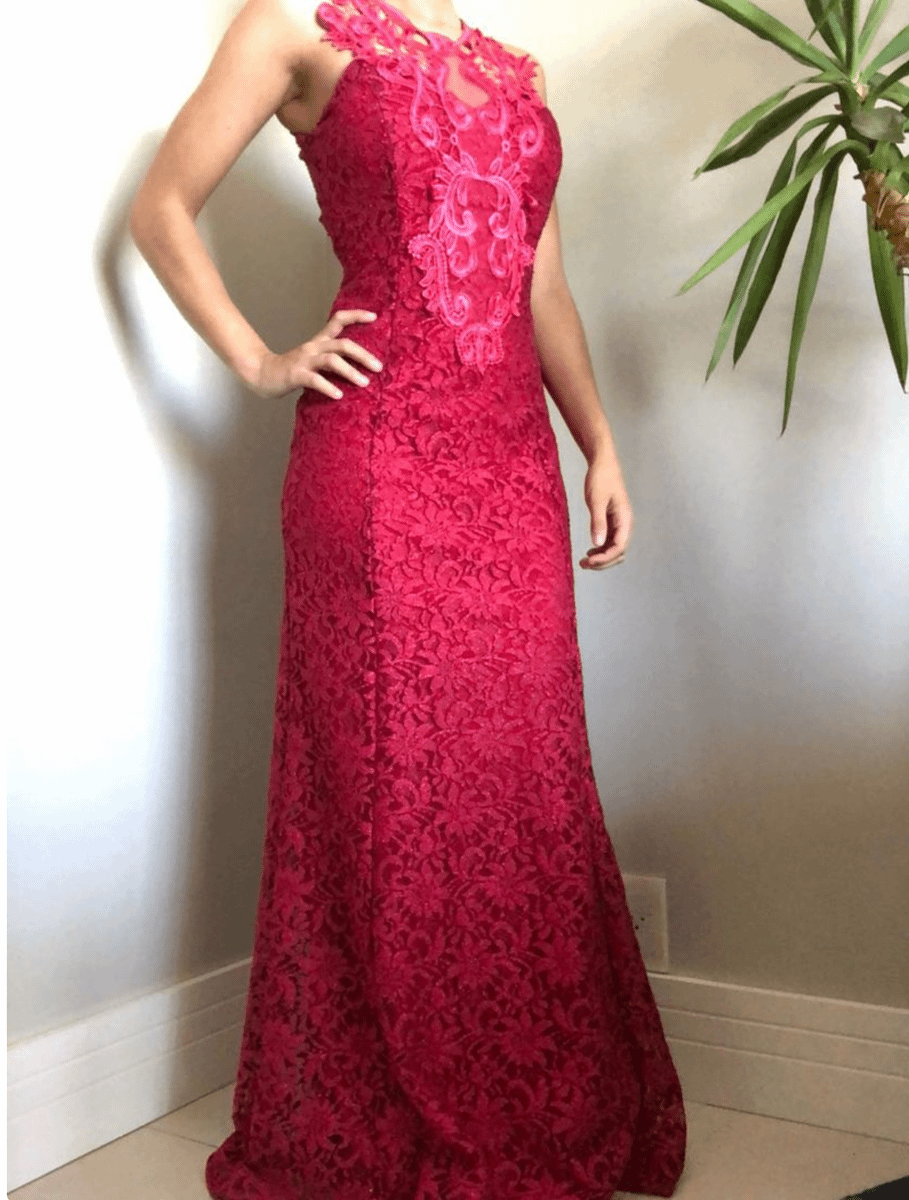 Vestido longo best sale renda vermelho