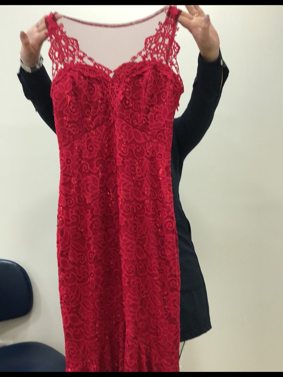 vestido longo vermelho de renda