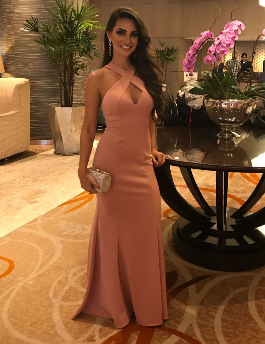 vestido de formatura rosa chá