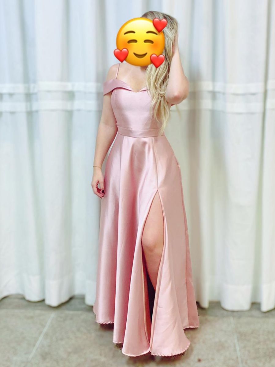 Vestido rosa chá sales longo