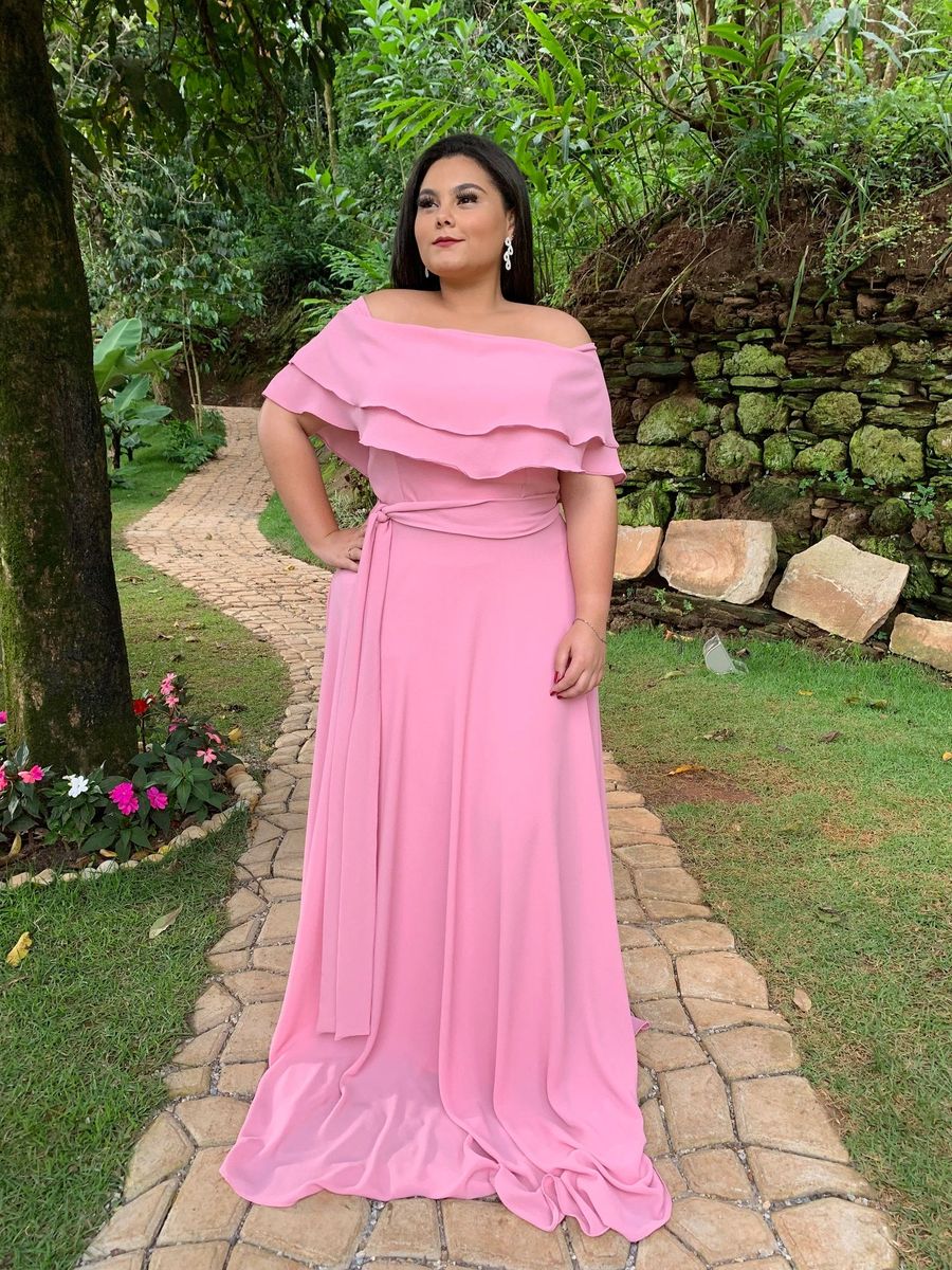 vestido longo rosa chiclete